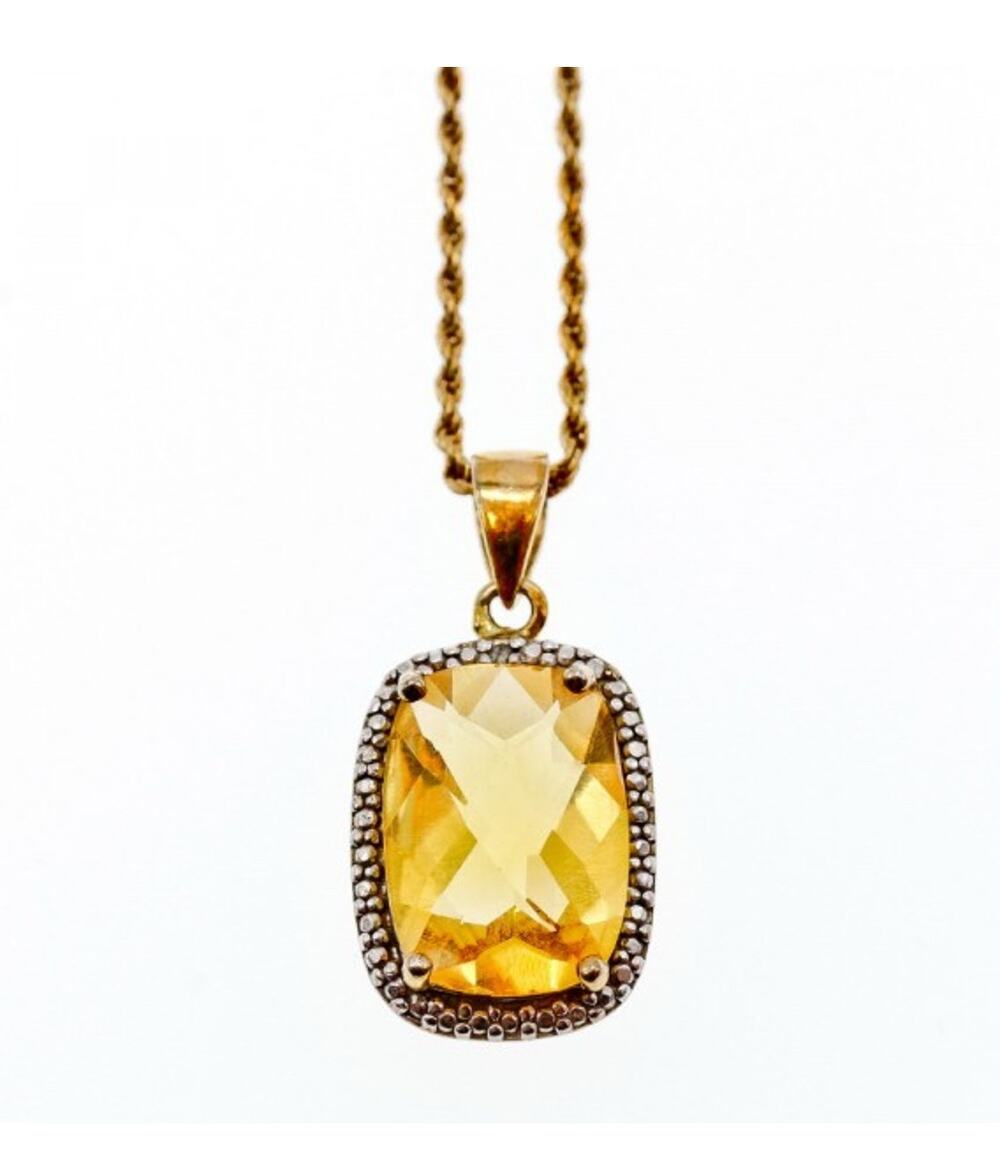 925 Sterling Silver Gold Plated Citrine Chain With Pendant Italy